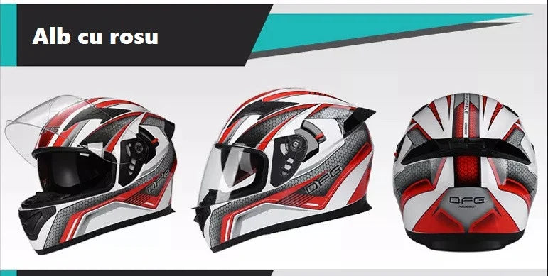 CASCĂ MOTO INTEGRALĂ ALB CU ROSU